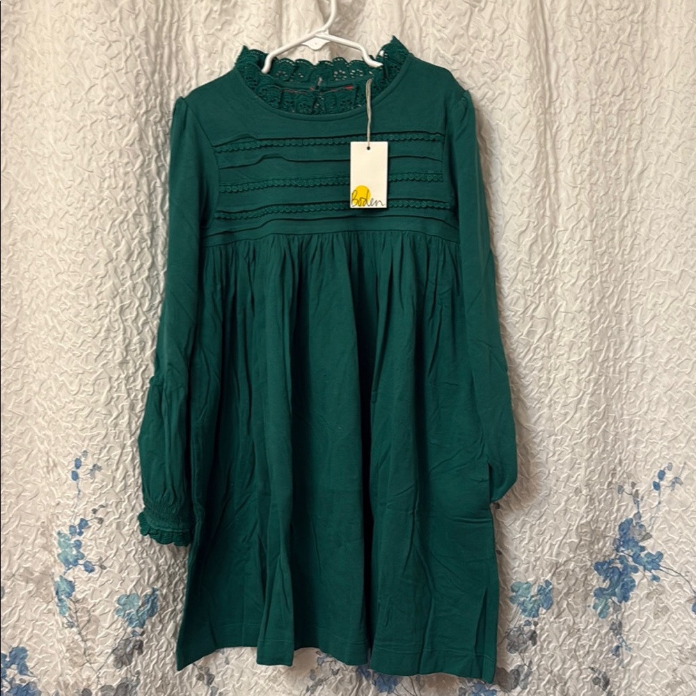 Mini Boden Green Pleated Sundress with Bishop Sleeves size 8-9y